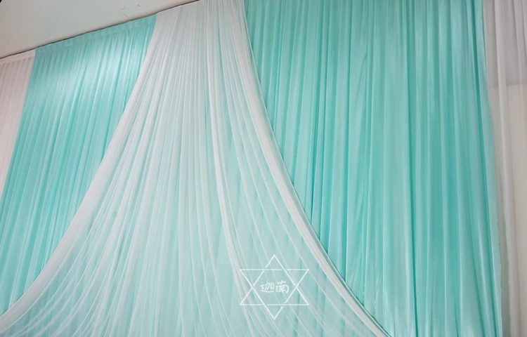 3*6M Tiffany Blue Ice Slik Wedding&Party Backdrop Curtain With Beauty Tulle Swag Background Stage Event Party Decorations