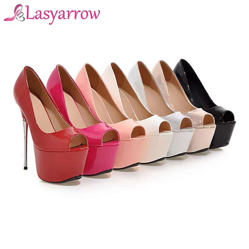 Lasyarrow buty damskie buty na wysokim obcasie pompy wiosna Peep Toe Gladiator buty kobieta Stiletto Sexy wysokie obcasy platforma Party ShoesRM178