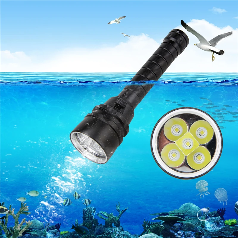 Waterproof Underwater 100m Diving Flashlight  2500Lm 18650 LED Scuba Dive Torch Lamp+Dive Goggles+Breath Tube+Gloves