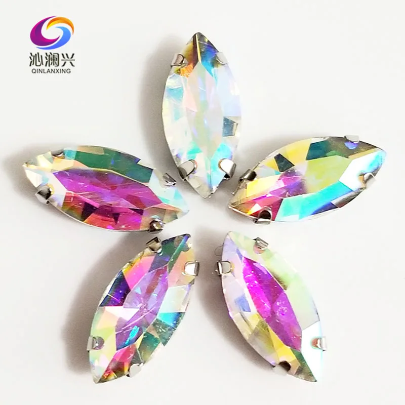 

Top Grade Glass Crystal Silver Claw Settings AB Color Horse Eye Shape Rhinestones, Sewing Accessories, Used for Needlework