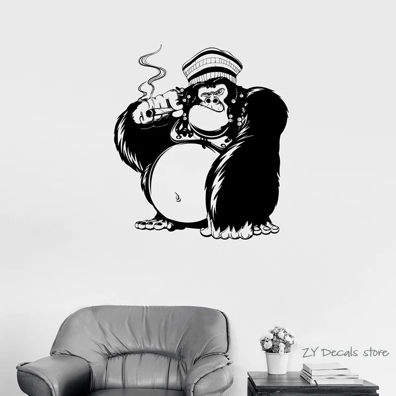 

Funny Gorilla Wall Decals Animal Monkey Wall Stickers For Bedroom Smoking Cigarette Art Mural Home Decoration Removable L342