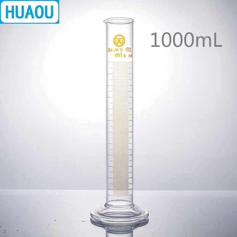 HUAOU 1000mL Measuring Cylinder 1L with Spout and Graduation with Glass Round Base Laboratory Chemistry Equipment