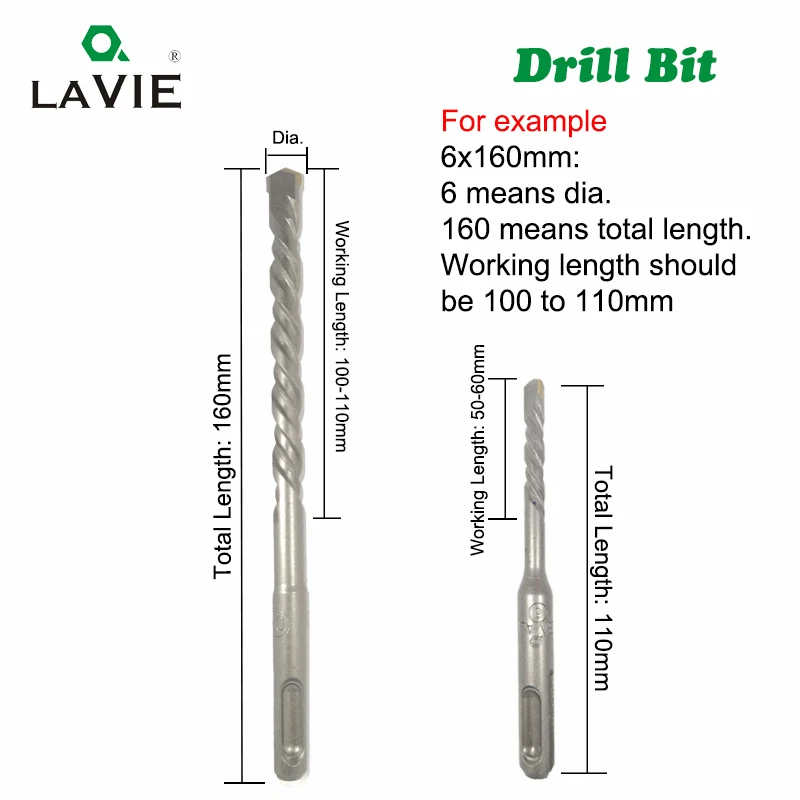 LAVIE-martillo eléctrico SDS Plus, juego de brocas de 160mm, 4mm, 5mm, 6mm, bloque de ladrillo de pared de hormigón, sierra de agujero de