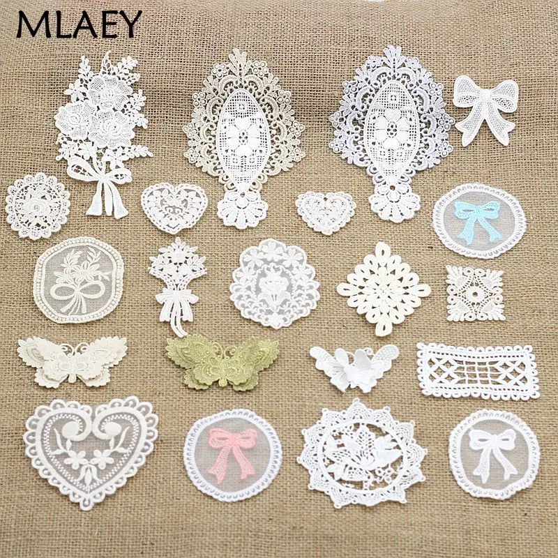 MLAEY 5PCS Lace Trim Quality Cotton Patch Badge Embroidered Lace Fabric Applique DIY Clothes Stickers