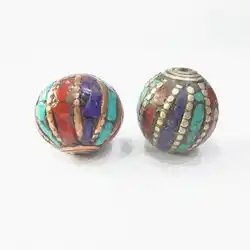 Nepal Hand Brass Ball Beads Inlay Colorful Stone Lanterns Beads DIY Jewelry Accessories NBB311