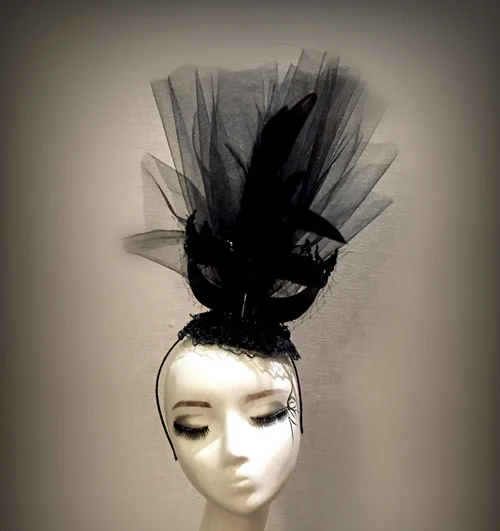 Black Hat Netting Feathers Mask Fascinator Wedding Ascot Race Hen Party Accessories