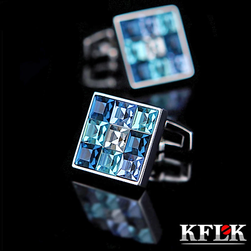 

KFLK Jewelry shirt cufflink for mens Brand Fashion Blue Crystal Cuff link Luxury Wedding Groom Button High Quality guests