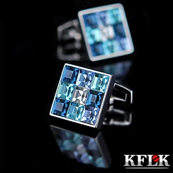 KFLK Jewelry shirt cufflink for mens Brand Fashion Blue Crystal Cuff link Luxury Wedding Groom Button High Quality guests