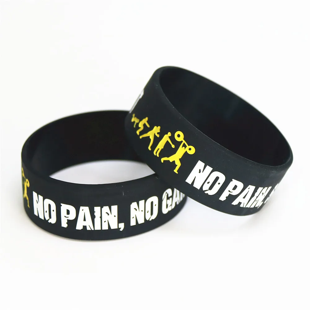 Hot Sale 1PC Everybody Fit No Pain No Gain Silicone Wristband Wide Band Motto Rubber Bracelets & Bangles Armband Gift SH078