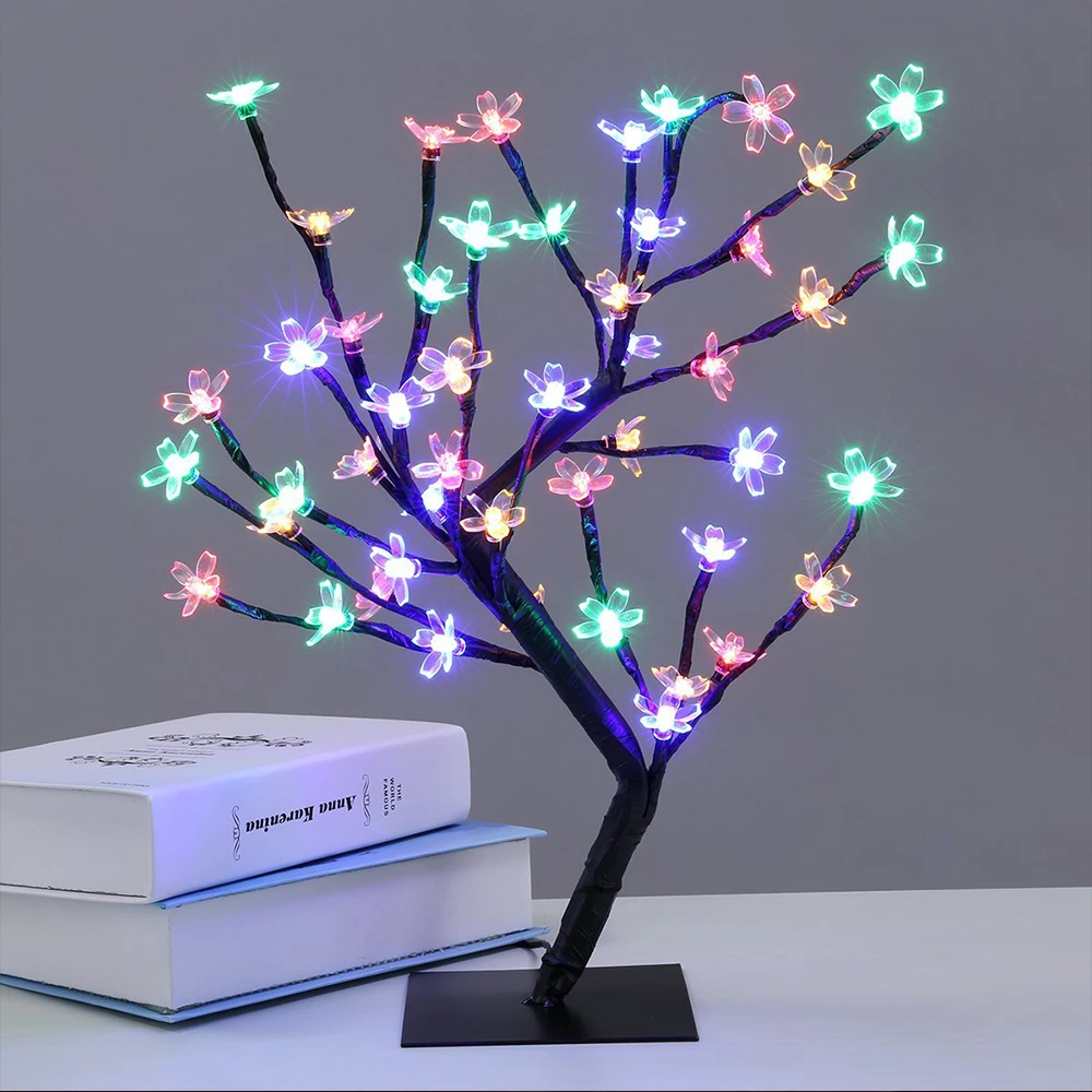 Colorful 48 LED Cherry Plum Blossom Desk Lamps Xmas Tree AC110/220V Night Lamp Indoor Party Wedding Gift Home Decor Table Lights