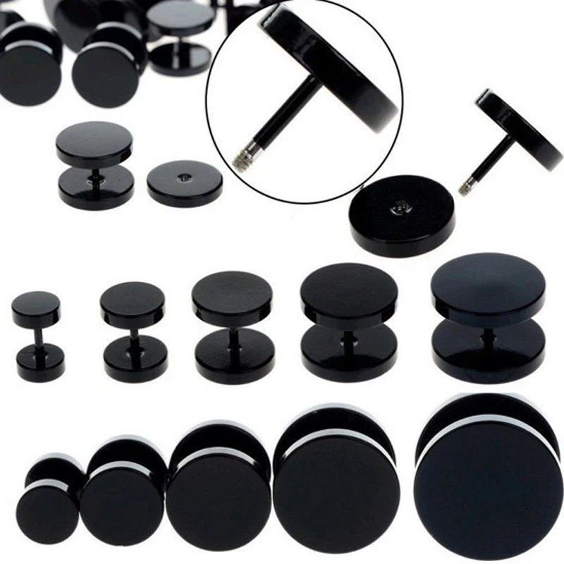 1 Piece 6-14mm Stainless Steel 18G Black Fake Ear Plug Stud Stretcher Tunnel Earring For Women Men Body Piercing Jewelry