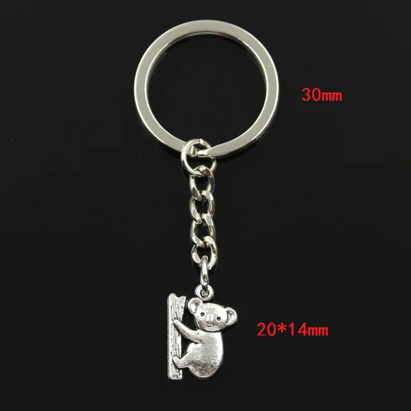 Fashion 30mm Key Ring Metal Key Chain Keychain Jewelry Antique Bronze Silver Color Plated Koala Bear 20x14mm Pendant