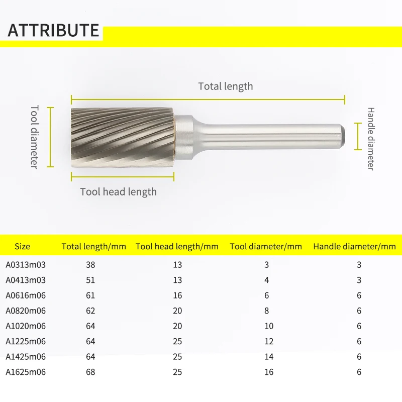 Cylindrical Rotary File 1pcs Single Slot Carbide Alloy Milling Cutter Column Type Wood Carving Electric Rotary Grinding Head