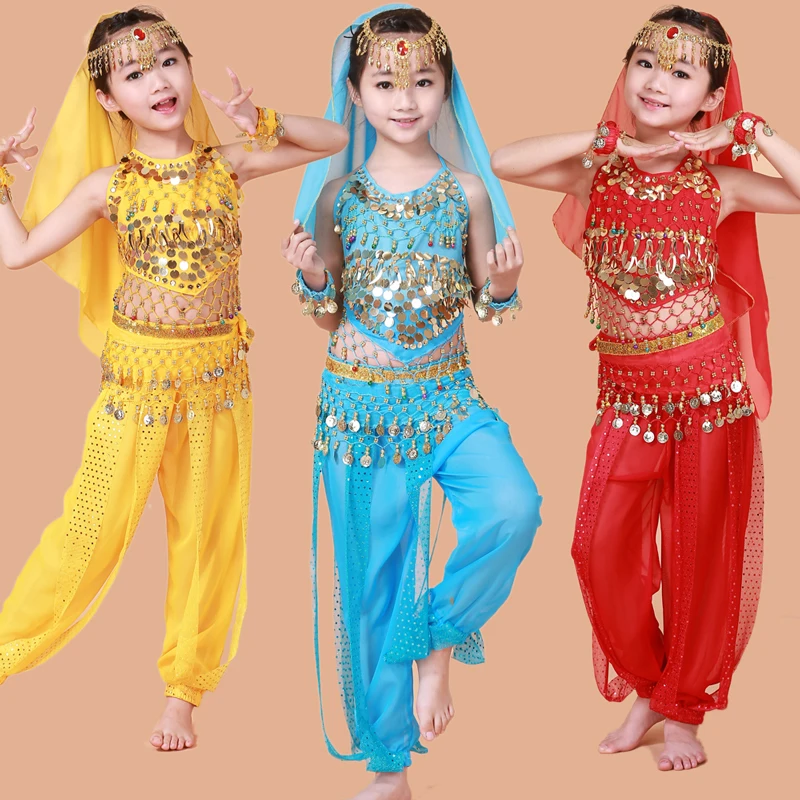 Handmade Children Belly Dance Costumes Girls Bollywood Indian Performance Kids Belly Dancing Bellydance Cloth Whole Set 7pcs