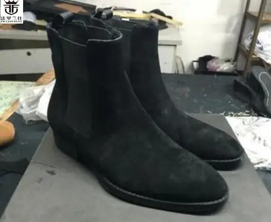 FR.LANCELOT Brand Hot Sales Suede Leather Chelsea Boots Men Ankle Boots Slip On Top Quality Top High Men Shoes