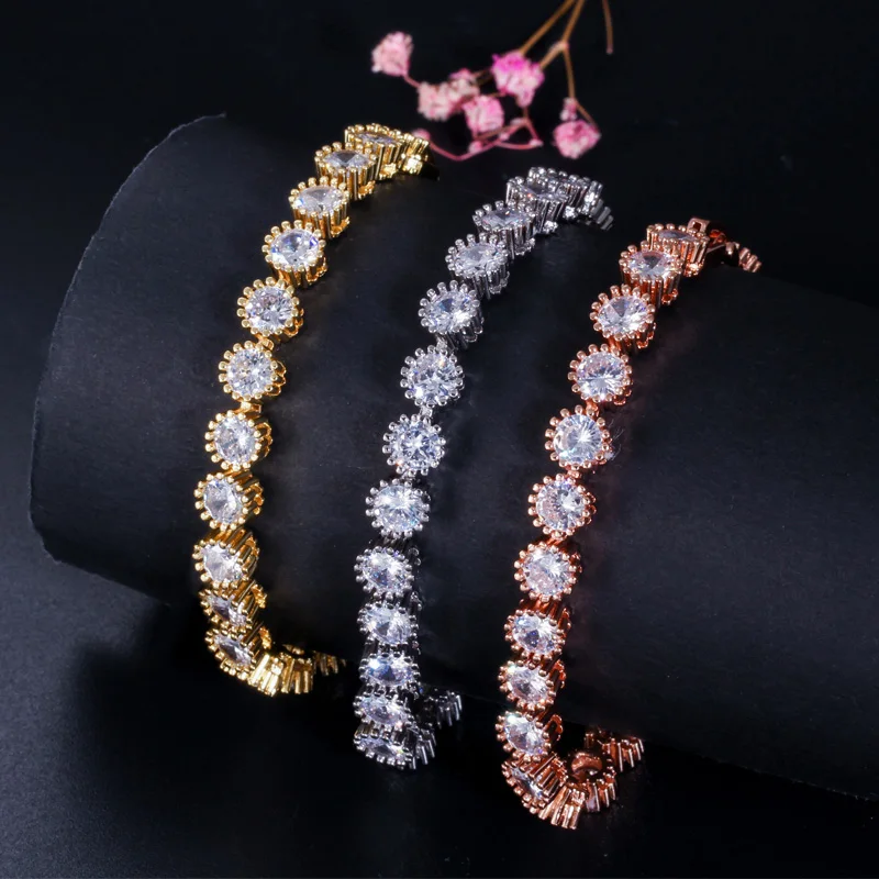 

Pera Fashion Women Friendship Bracelet For Lover Gift Newest 1ct Round Cubic Zirconia Stone Setting Rose Gold Color Jewelry B112