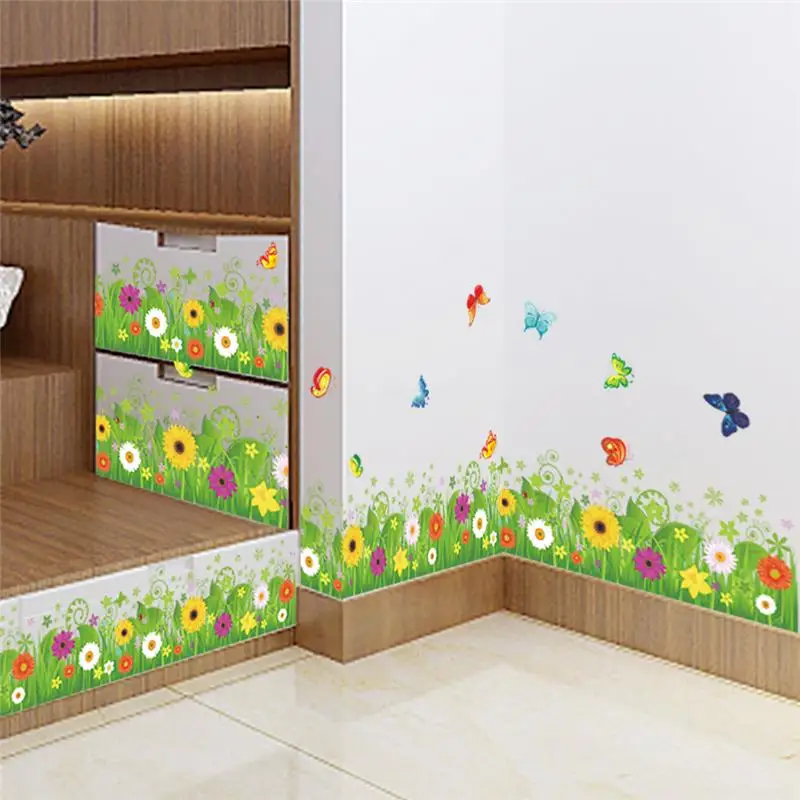 

colorful flowers butterflies fences baseboard wall decals home decorative stickers living bedroom mural art diy 3d posters 049.