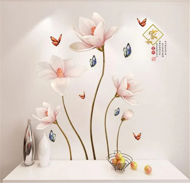 3d vivid flower butterfly wall stickers living room bedroom TV Background wall decals mural arts home bedroom decor