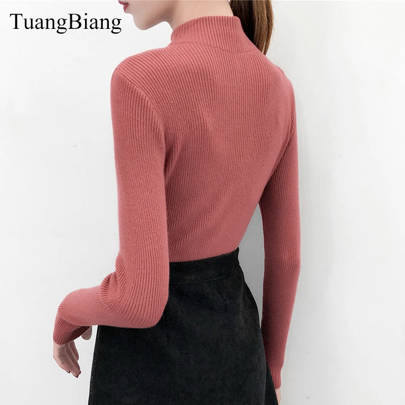 Women Zipper Turtleneck Thick Full Sleeve Autumn Sweater 2023 Spring Warm Knitted Pullovers Sweaters Solid Casual Ladies Jumper