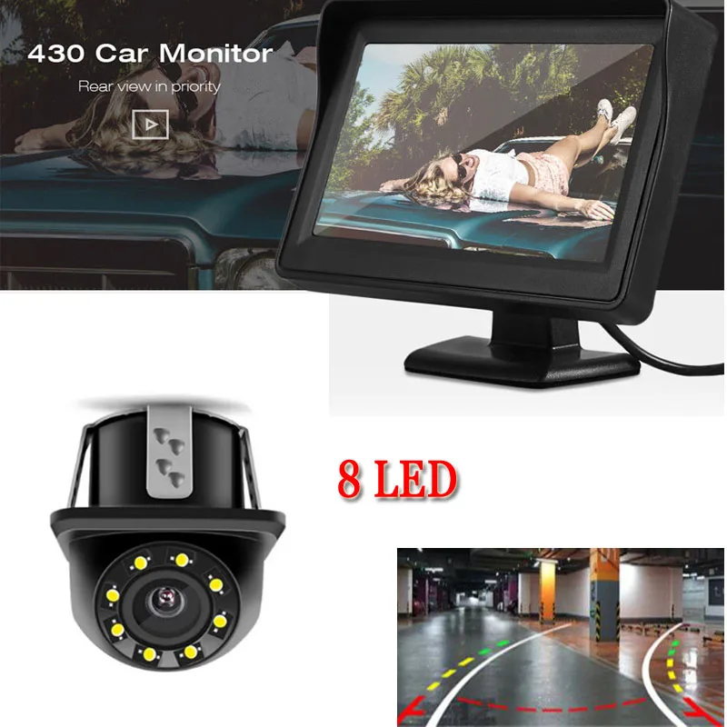 Dynamic Trajectory Rear View Camera Parking Guide Lines Camera with 4.3 INCH TFT Parking Wire Monitor for vw audi Universal