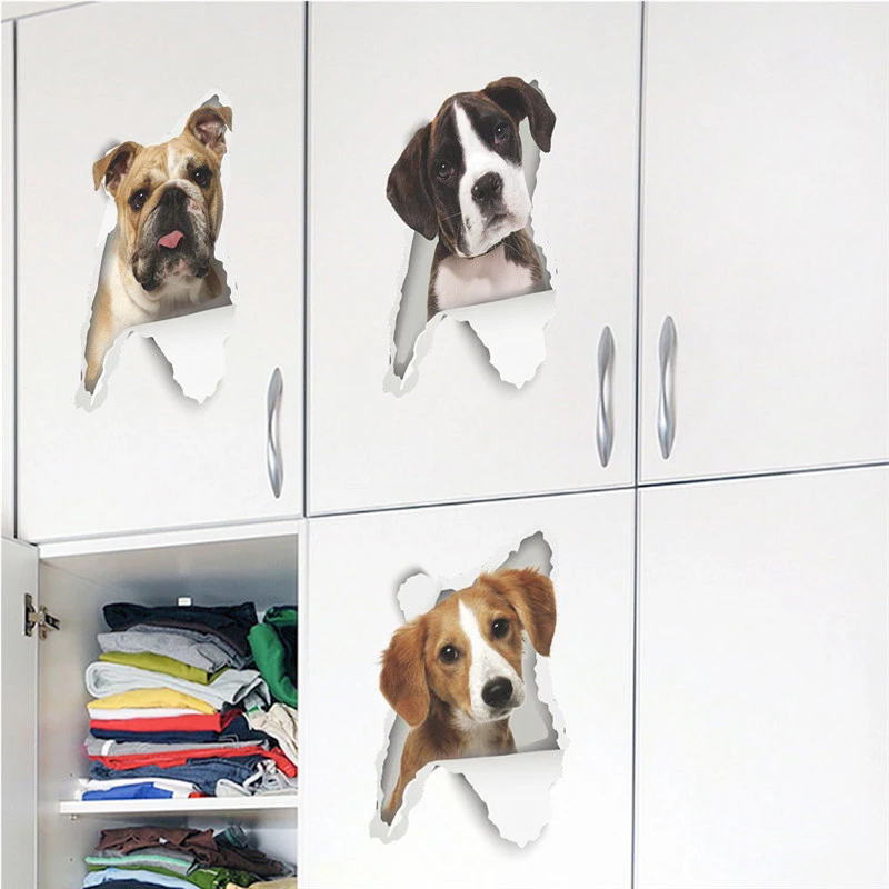 Funny Dog Broke Hole Toilet Stickers For Washroom Decoration Diy 3d Ainimal Mural Art Cartoon Puppy Pvc Wall Decals