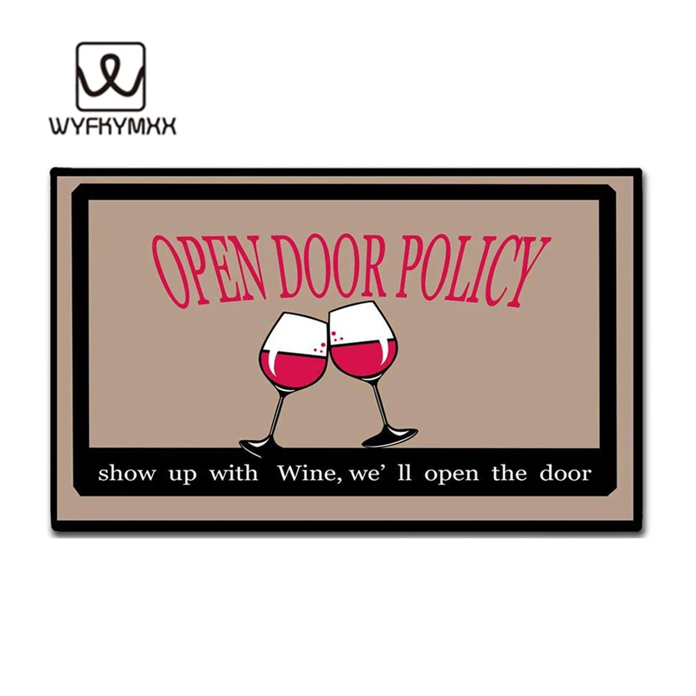 Christmas Mat Doormat Open Door Policy Show Up With Wine,We'll Open The Door Rubber Backing Anti-Slip 30 in. x 18 in, 6mm