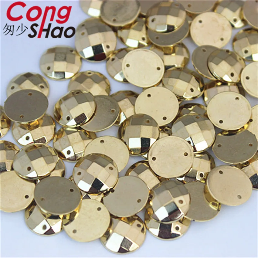 

Cong Shao 200 шт., 14 мм, золотой цвет, круглые акриловые стразы с плоской задней частью, камни и кристаллы, шитье, 2 отверстия, пуговица для свадебного платья CS225