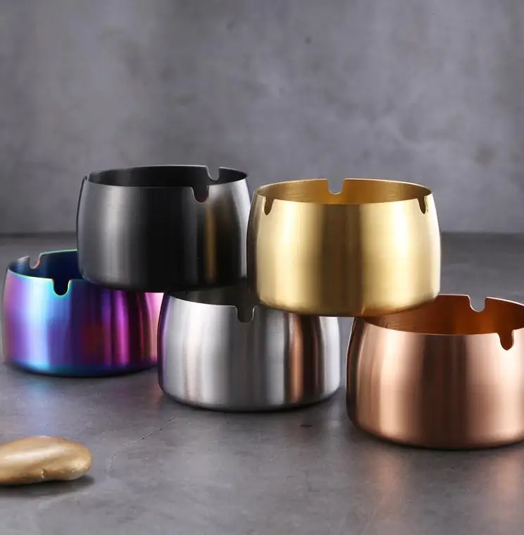 

Stainless Steel Ashtray With High Windproof Titanium Plating Cone Round Ashtray 5 Colors Cigarette Ashtray S/M/L SN1968