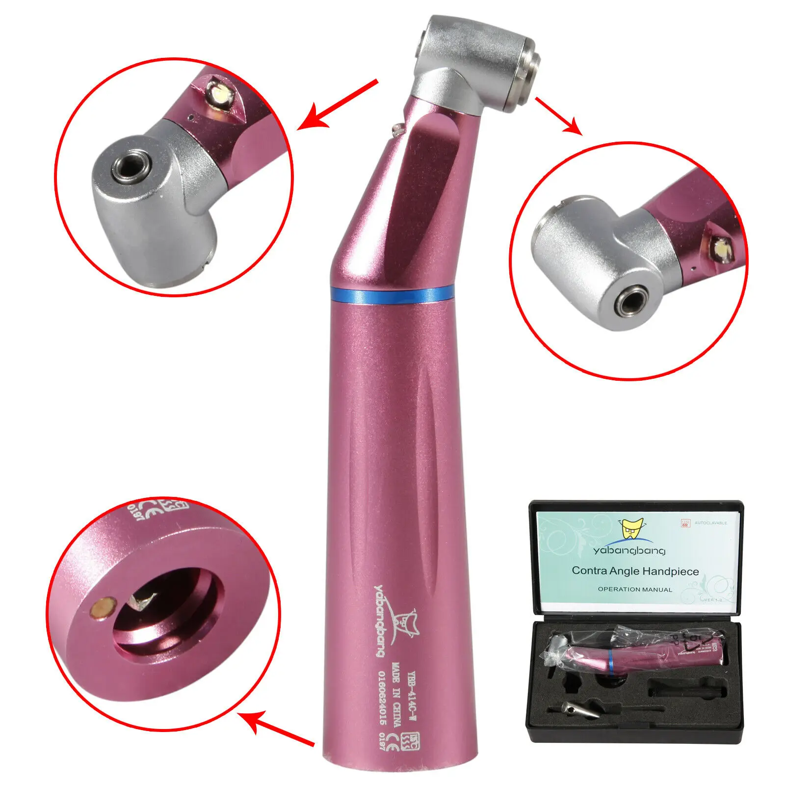 Dental Internal LED E-generator Contra Angle Handpiece Low Slow Speed E-Type Yabangbang 5 Colors