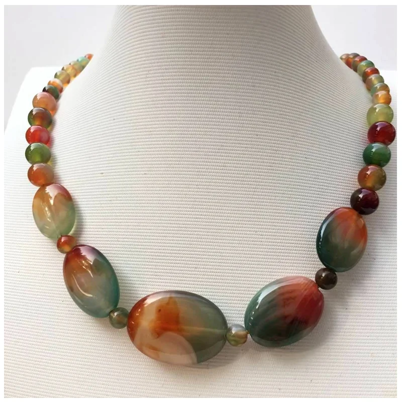 Onyx bead chain charm Fashion Jewelry Mulitcolor Carnelian Round Oval beads Woman Men Necklace 21.5 \