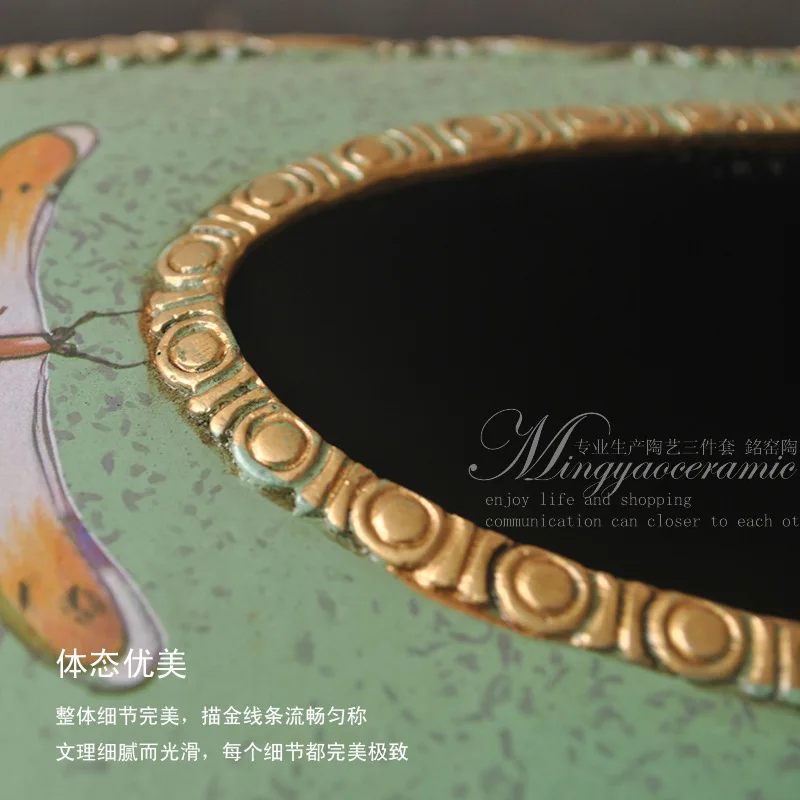 Resin hand-carved ceramic tissue box tray pumping European classical living room decoration napkin box 6403