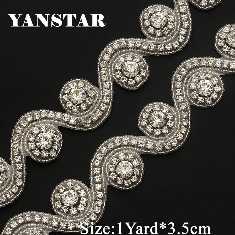 

YANSTAR Handmade 10Yards Iron On Crystal Beaded Sewing Bridal Sash Wedding Dresses Belts Rhinestone Applique and Trimming YS939