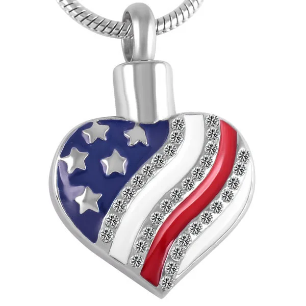 

IJD8729 American Flag Heart Memorial Urn Ashes Necklace Women Charm Stainless Steel Cremation Jewelry Pendant Necklace