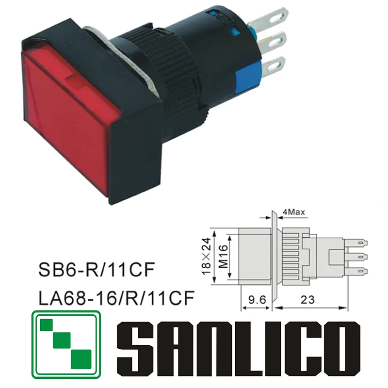 Rectangular Head Push Button Switch XB6EDA41P XB6EDA31P LA68 LAS1 LAY16 SB6R/11CF Momentary Spring Return Ø16mm