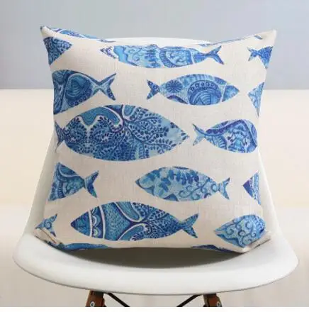 Blue swallow /fish cushion cover birds pattern pillowcase geometric throw pillow cover backrest home decor