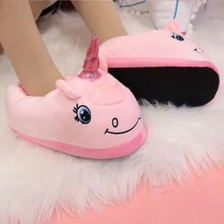 Warm Cotton Winter Women Home Slippers Soft Cartoon Unicorn Indoor Non-slip House Slippers Girls Cute Shoes Footwear