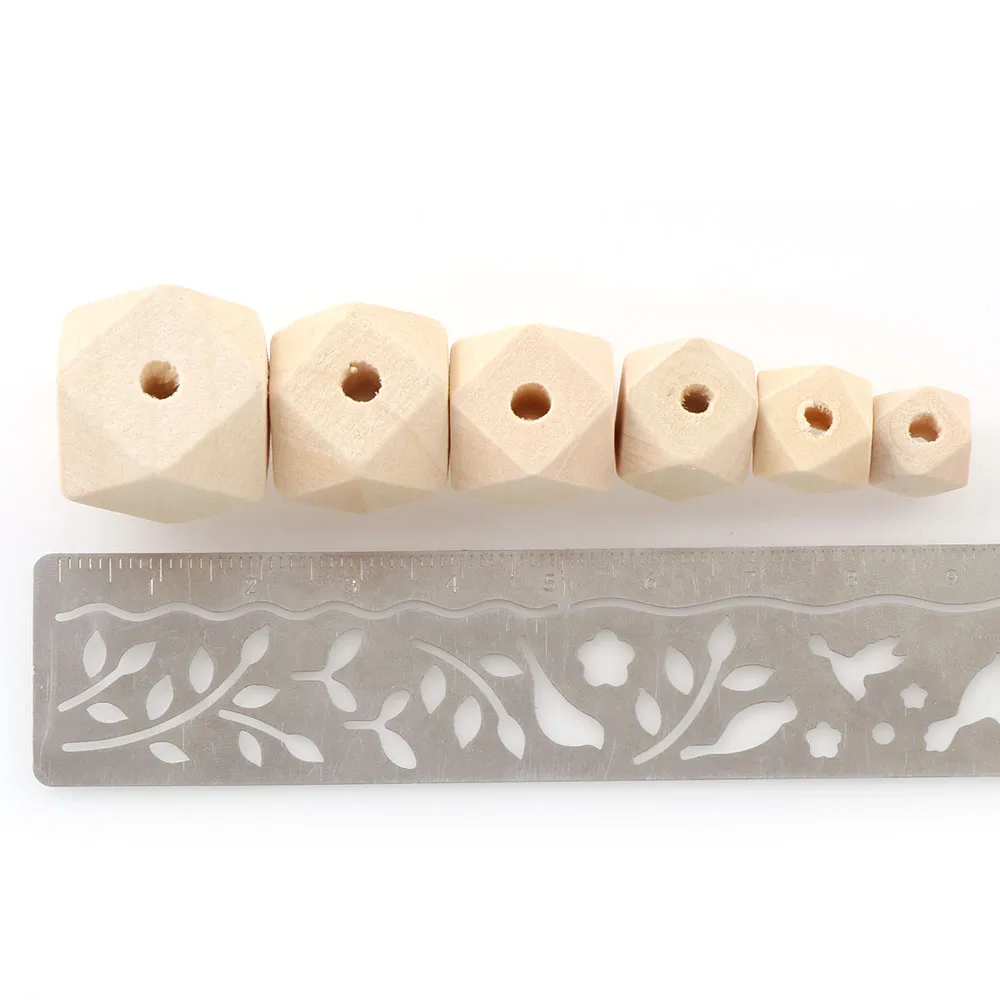 20pcs/lot Natural Octagonal Wooden Beads Handmade DIY Geometric Loose Wooden Beads for Making Beaded Bracelets and Handicrafts
