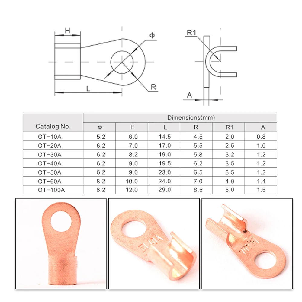 36pcs Open Barrel Wire Crimp Copper Battery Ring Terminal Lugs Assortment Set Kit OT 20A to 200A