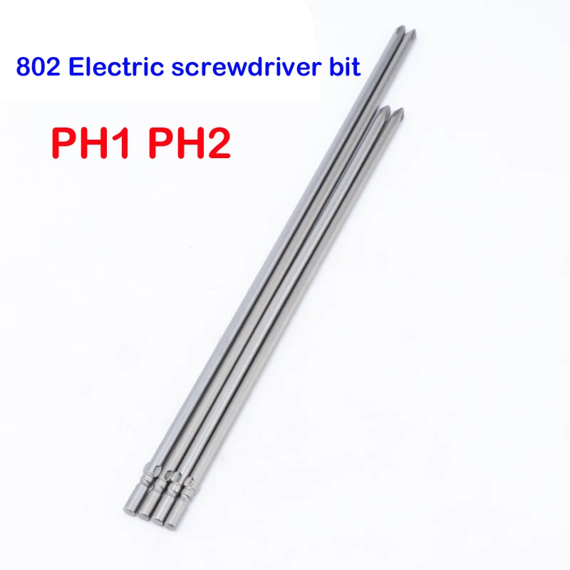 4pcs/lot 802 6mm Round Shank Magnetic Phillips Cross Electric PH2 PH1 Screwdriver bits 250mm 300mm length