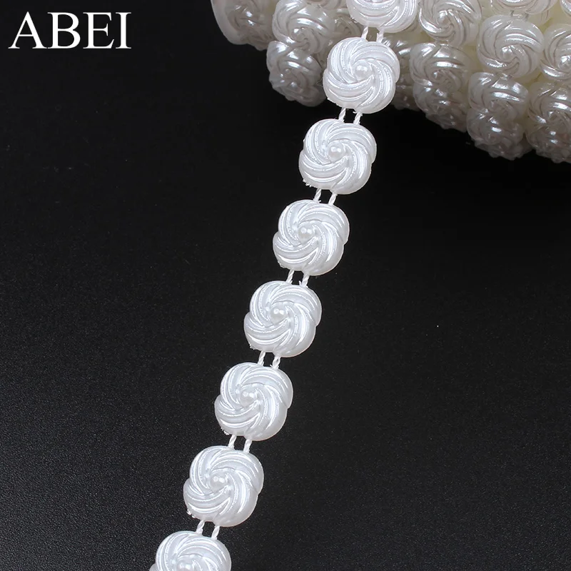 1cm 2yards Plastic Rose Flower String Ribbon for Wedding Party Evening Decoration Beaded Lace Trims Handmade Clothes Accessories