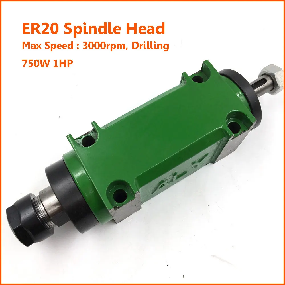 ER20 Chuck Spindle Unit Power Head 1HP 750W  80mm 3000rpm Belt Spindle Unit CNC Lathe Drilling Milling Boring Cutting Machine