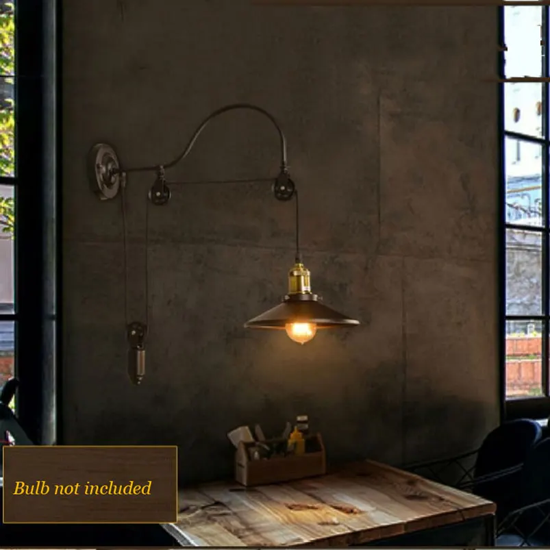 Vintage Retro Loft Wall Lamp Adjustable Iron Lifting Pulley Lamp Bedroom Study Office Restaurant Cafe Light Bra Wall Sconce