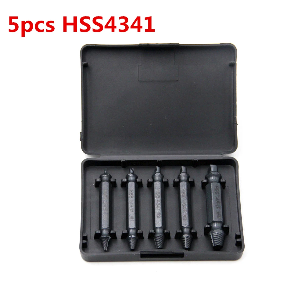 

5pcs Nitrided HSS Damaged Screw Extractor Drill Bits Guide Set Broken Speed Out Easy out Bolt Stud Stripped Screw Remover Tool