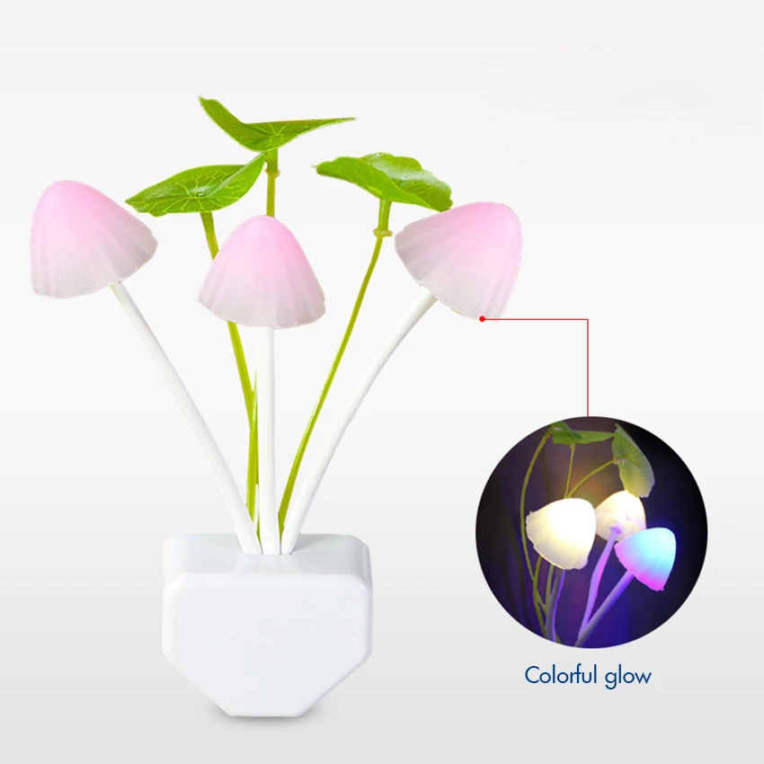 Lampu Kontrol Jamur Plug-In Lampu Malam LED Warna-warni Lampu Malam Sensor Senja Ke Fajar untuk Kamar Tidur, Lorong, Efisien Energi