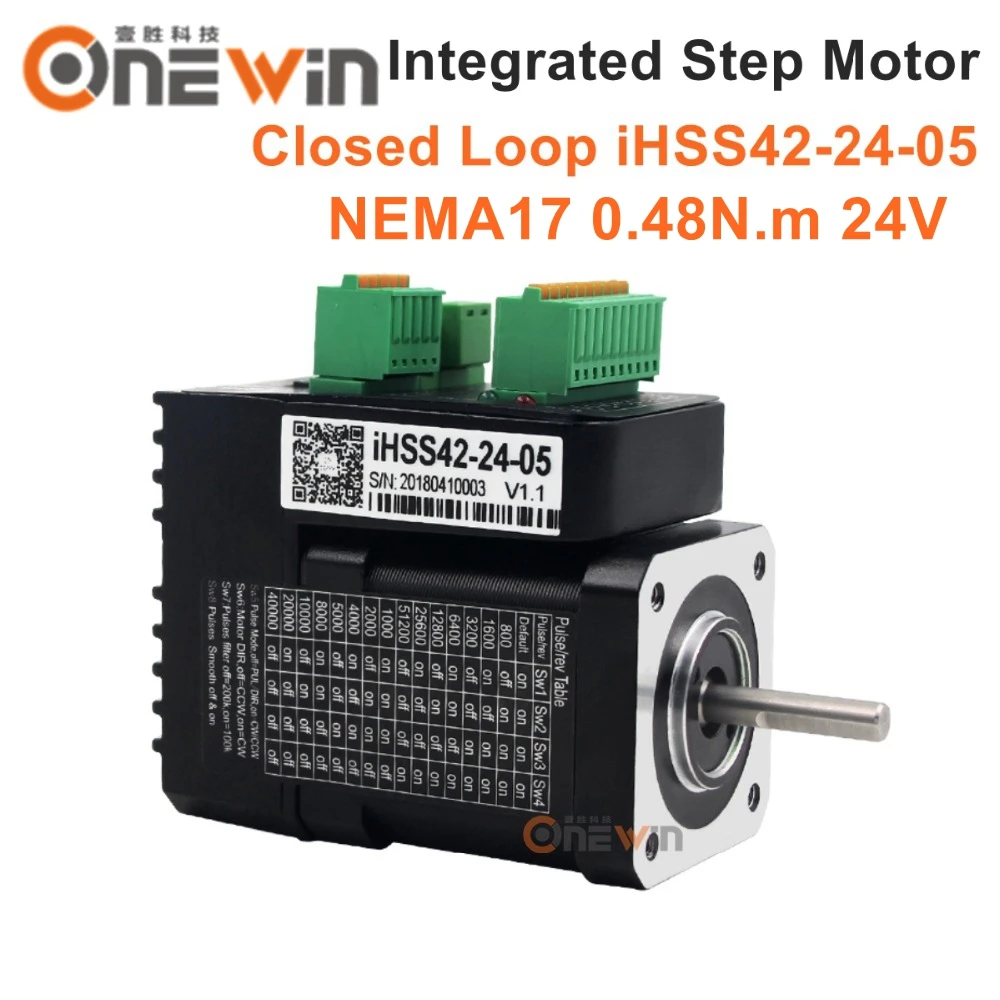 

NEMA17 Integrated Closed Loop Stepper Motor 24V 1.2A 0.48Nm 142oz.in 2 phase iHSS42-24-05