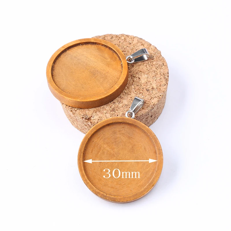 

reidgaller 10pcs fit 30mm wood cabochon tray settings diy blank wooden pendant base for necklace jewelry making