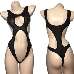 Woman Hollow Out One Piece Bikini Swimsuit High Cut Skinny Leotard Open Breast Teddy Bodysuit Lingerie