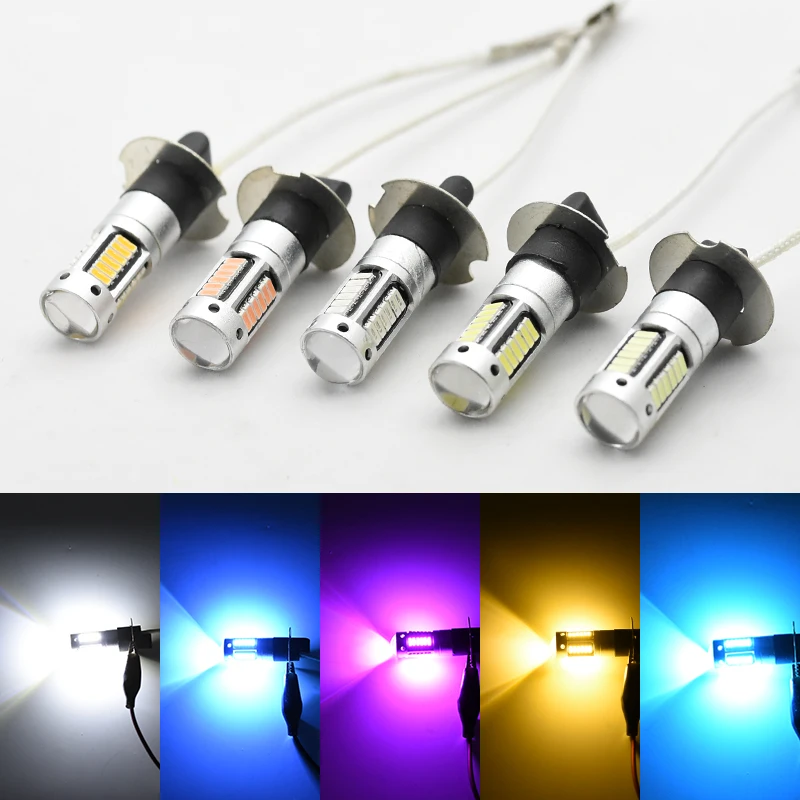 

2X H3 LED 30SMD 4014 chips PK22S fog light, daytime running light DC12V Yellow White Blue Pink