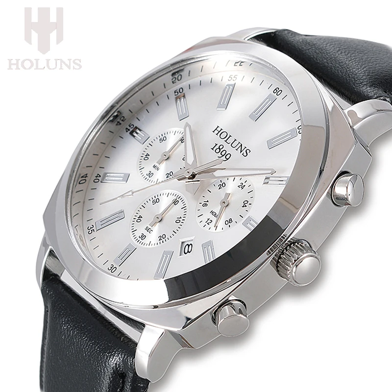 Imagem -05 - Holuns Relógio de Quartzo Masculino Grande Dial Relógio Masculino Moda Pulseira de Couro Relógio de Pulso à Prova Impermeável Água Presente Caixa Original