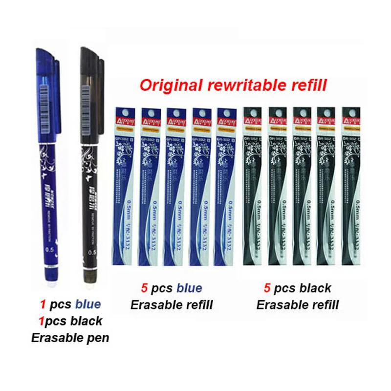 12Pcs/Set Office Gel Pen Erasable Refill Rod Magic Erasable Pen Refill 0.5mm Blue Black Ink School Stationery Writing Tool Gift